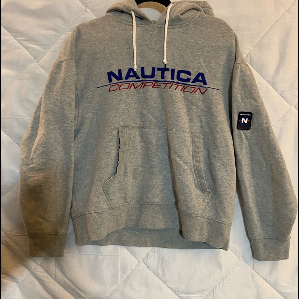 Nautica Competition Mens Gray Hooded Sweatshirt Size Medium